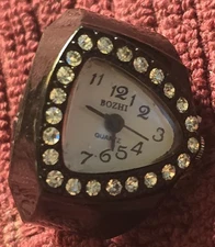 BOZHI Triangle Ring Watch Vintage Black Enamel Stretch Band