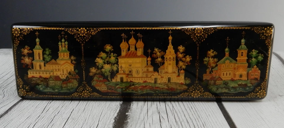 Caja de laca rusa Kholui joyería baratija caja pintada a mano Foto 3 de 4