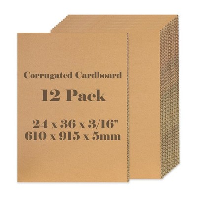 Hixdo12 Pack 24'' x 36'' x 3/16'' Corrugated Cardboard Sheets, Double Wall Thick...