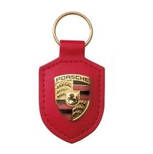 Red Porsche Crest Leather Keyring – Car Keychain
