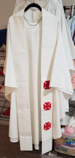 CLERGY OFFICIANT VESTMENT UNADORNED CHASUBLE  STOLE W/RED CROSSES SUPER NICE