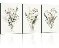 3pcs Framed Plants Flowers Wall Art Decor Canvas Print Nature Style Farmhouse...