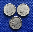 1964 Roosevelt Dimes Lot of Three 90% Silver Coins! Free Shipping!
