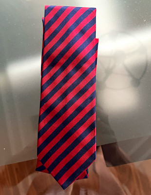 Prada Men's Classic Woven Silk Striped Tie Red & Blue One Size
