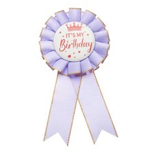 Birthday Ribbon Pin, 5.9x2.8" Fabric IT'S MY Birthday Pin, Light Purple