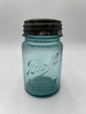 Vintage Ball Perfect Mason Aqua Blue Quart Jar Original Zinc Lid Glass Liner