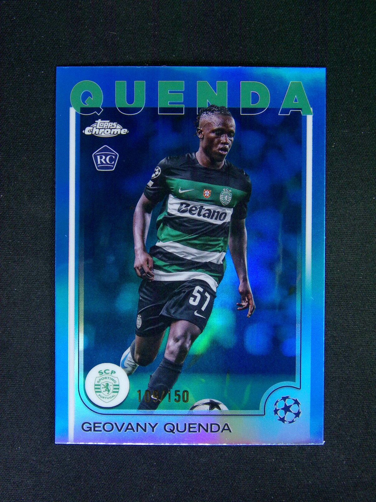 2024-25 Topps Chrome UEFA Geovany Quenda #108 RC Rookie Blue Refractor /150