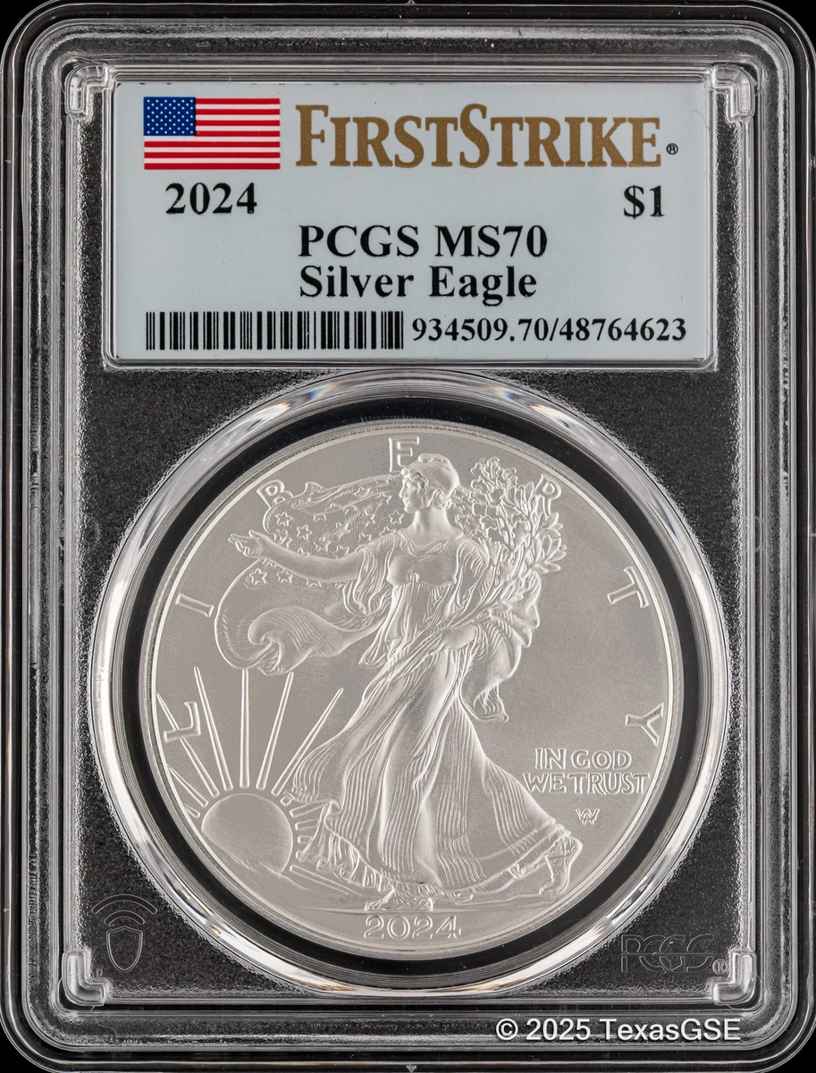 2024 $1 Silver American Eagle First Strike PCGS MS70 - Blue Flag