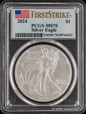2024 $1 Silver American Eagle First Strike PCGS MS70 - Blue Flag