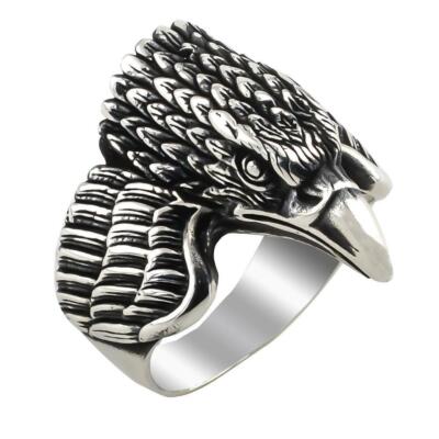 Solid 925 Sterling Silver Eagle Design Men's Ring