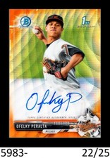1-2017 BOWMAN CHROME ORANGE WAVE REFRACTOR AUTO OFELKY PERALTA ORIOLES 22/25