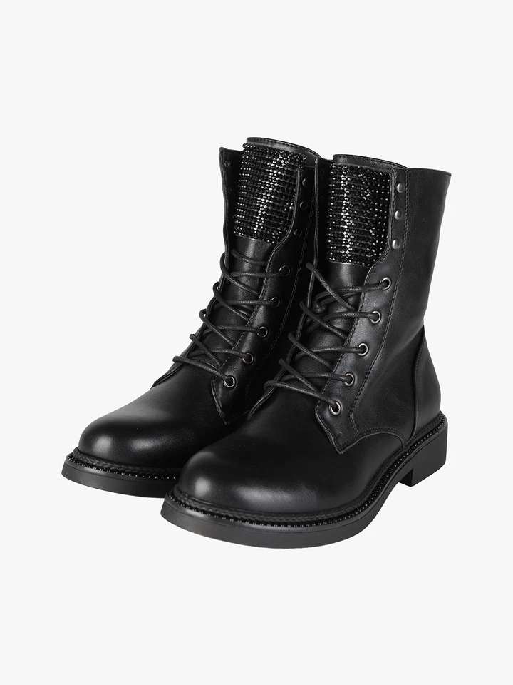 Solada Anfibi donna stringati con zip e strass - Immagine 4 di 4