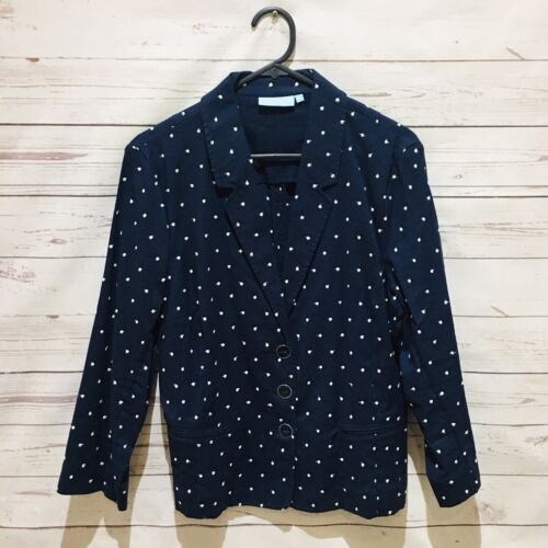 BLUE ILLUSION Light Jacket Blazer Linen Blend Size M (AU 12) Navy White Dot - Picture 5 of 7