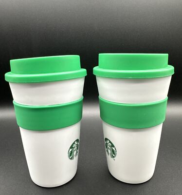 Starbucks 2 White Green Coffee Cup Green Lid Mermaid Logo 16OZ BPA Free  127070 | eBay