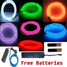 Neon LED Light Glow EL Wire String Strip Rope Tube Car Dance Party + Controller