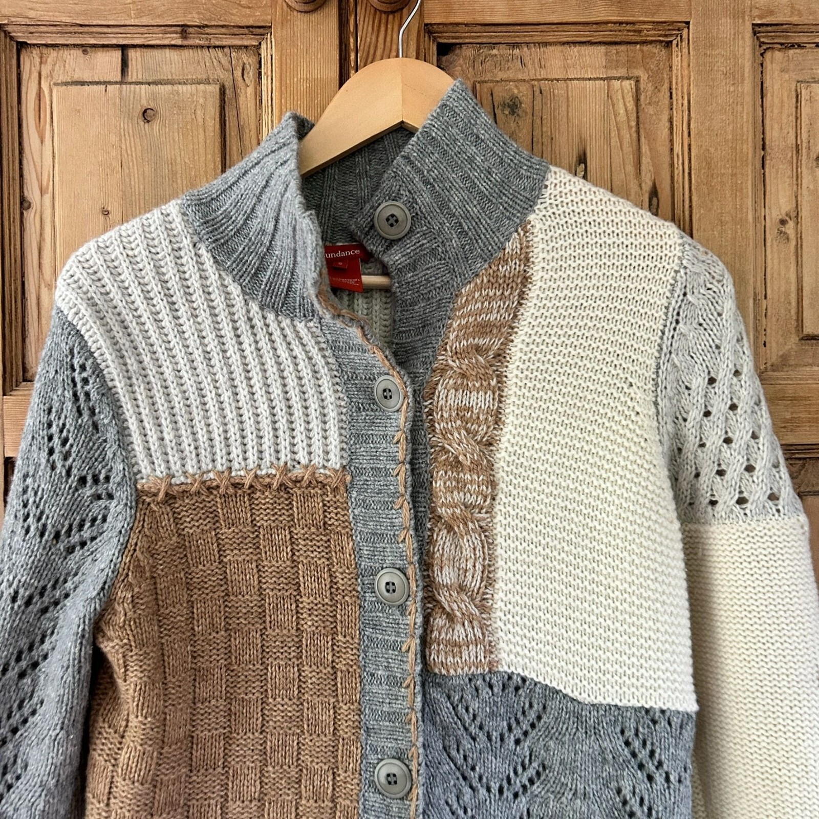 Sundance Patchwork Knit Duster Sweater Neutral Gr… - image 2