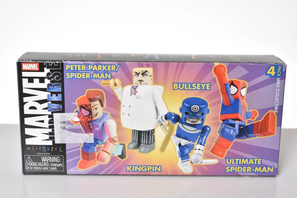Paquete de 4 juguetes MiniMates Universo Marvel Peter Parker Spider-Man Kingpin Bullseye Foto 2 de 3