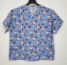 Womens Christmas Scrub Top Size XL Santas Short Sleeve Pullover Pockets V Neck