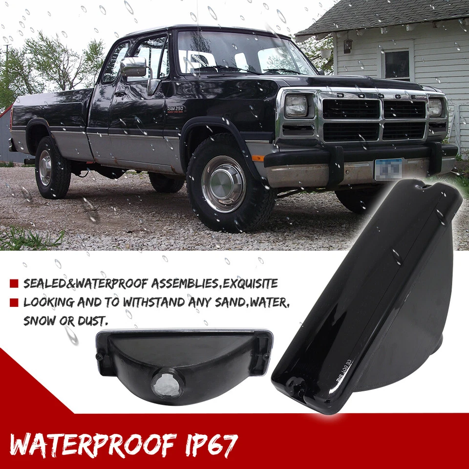 Smoked Front Parking Turn Signal Light Housings Kit For 91-93 Dodge D/W Series - Image 4 of 4