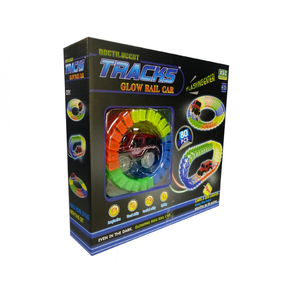 C&T HANDELS GMBH Rennbahnset flexible und glühende Rennstrecke inkl. Auto 80tlg.