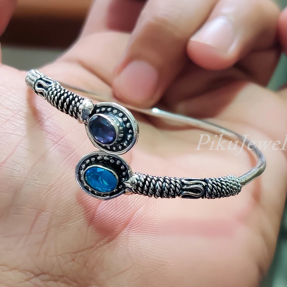 Браслет унисекс из стерлингового серебра 925 пробы с голубым топазом и аметистом London - Изображение 4 из 4