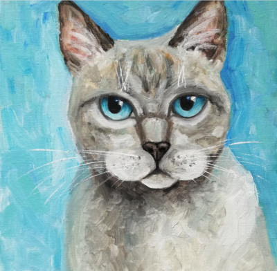 Cat Portrait Oil Painting. Painting Animal by Photo for Cat Lovers.25x25 cm