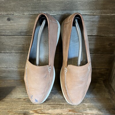 Mens Johnnie-O Light Brown Leather Slip On Casual Loafers 