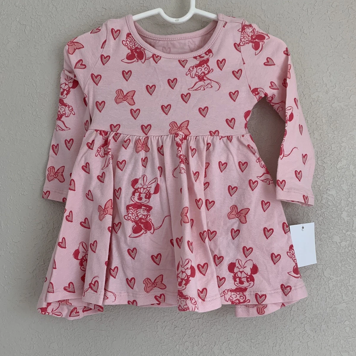Disney Minnie Mouse Hearts Knit Long Sleeve Dress Pink 12M eBay