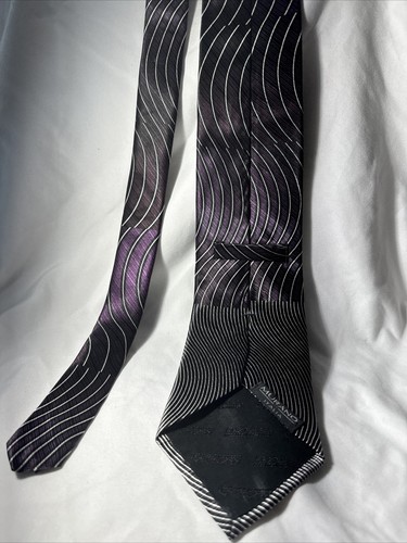 MURANO ITALIA MENS NECK TIE - PURPLE WITH BLACK AND WHITE STRIPES - 100% SILK - Picture 7 of 10