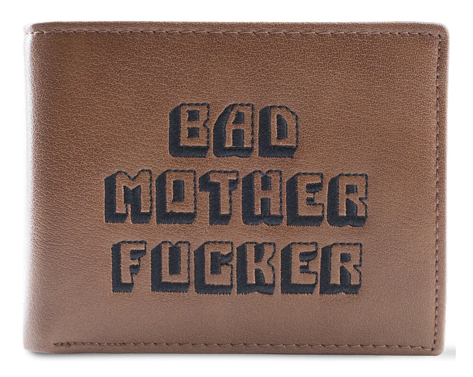 Brown Embroidered Bad Mother Fu**er Leather Wallet As Seen in Pulp Fiction - Image 2 of 4