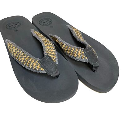 FAT FACE Mens Gray & Yellow Textile HARRIS Flip Flops Sandals USA Sz 10 NWT