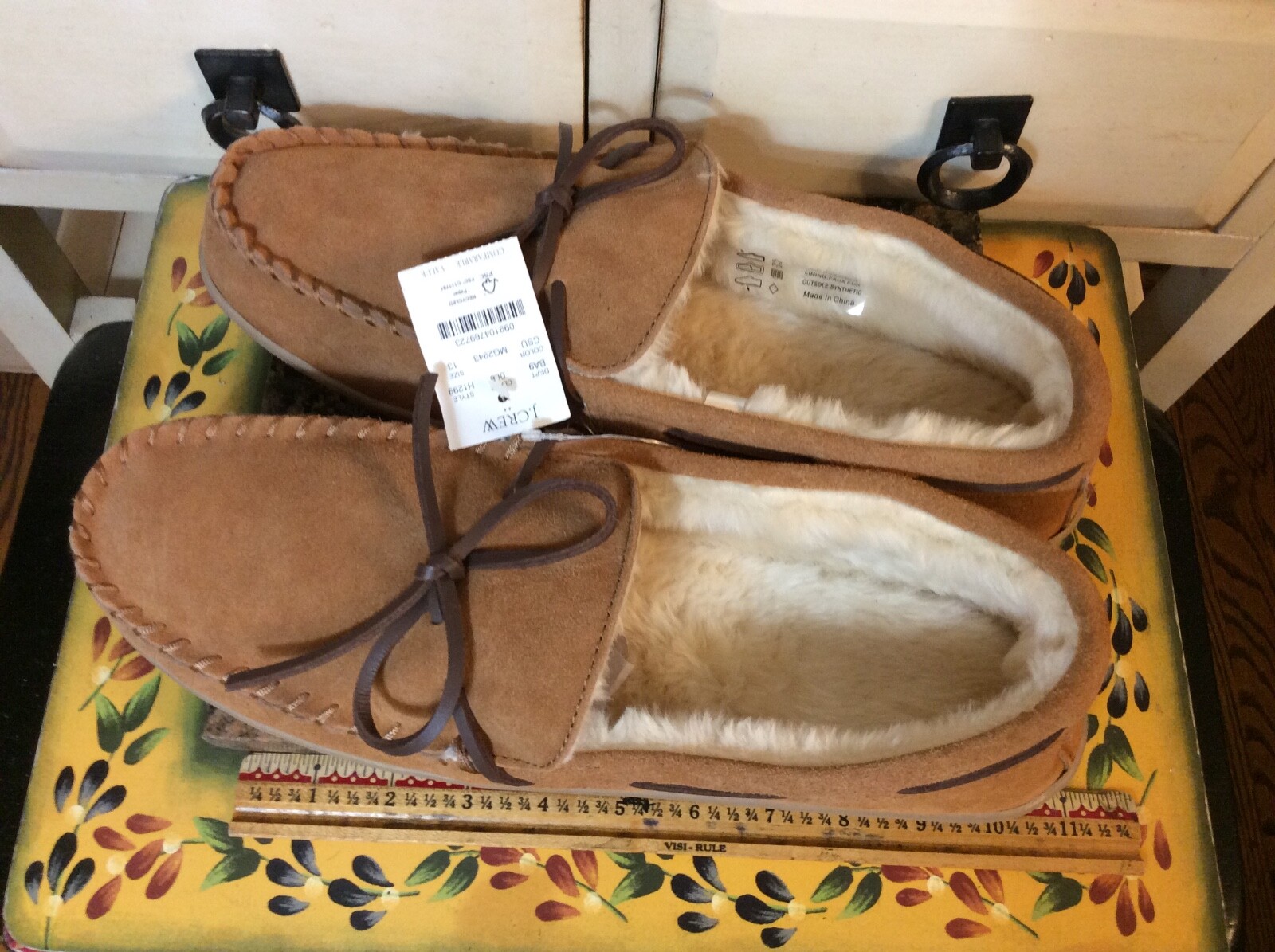 SAOLA J.Crew Mocassino Uomo Scamosciato Pantofole Finta Suola in Gomma Shearling Tg 13