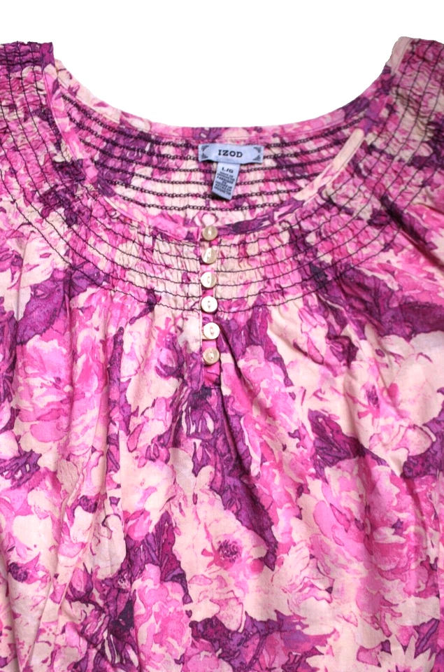 BLUSA TÚNICA IZOD Damas Talla L Rosa Claro/Medio/Oscuro Floral Manga Larga Algodón Foto 2 de 4