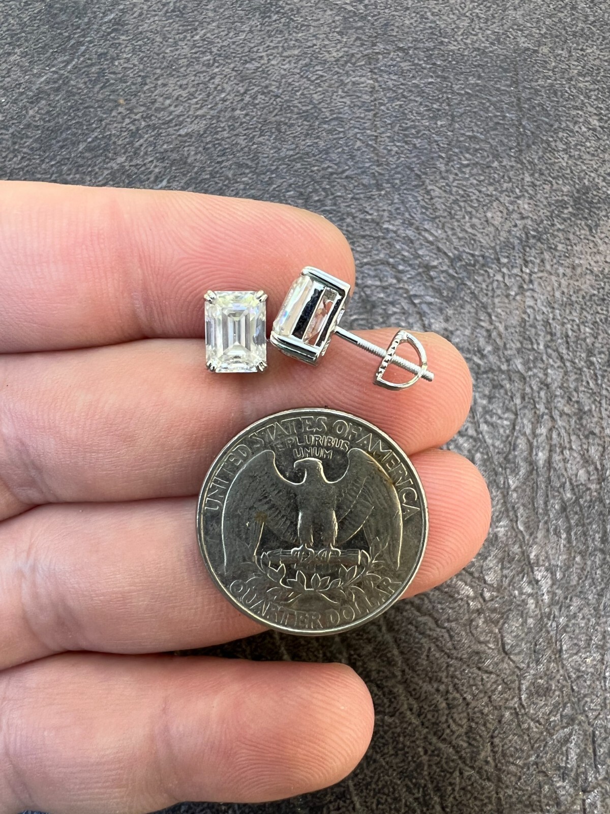 4ct Emerald Cut Real Moissanite Screw Back Solitaire Stud Earrings 925 ...