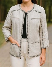 Chico's Linen Open Front Blazer Jacket Snake Skin 3/4 Sleeve Women's Size 1