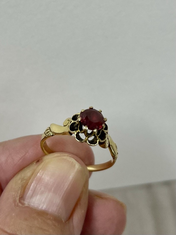 Vintage 14K Yellow Gold Ring Red Ruby Floral Halo Setting 3g | eBay