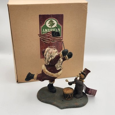 American Chestnut Folk Art Primitive Peter Bretz Santa Figure Drummer Bear