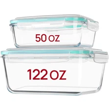 122oz+50oz Large Glass Food Storage Containers with Airtight Lids, Big Glass ...