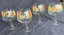 Vintage Early 1970’s Georges Briard 6.5” Floral Print Goblets, Set Of 4