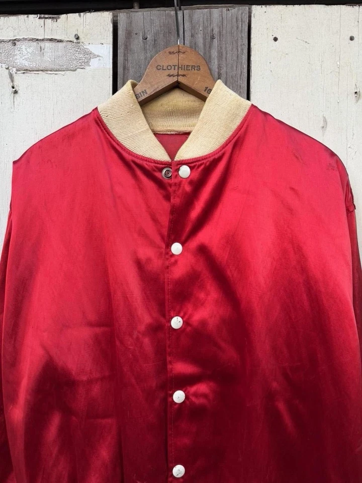 Vintage 40s 50s Military Satin Silk Bomber 46 Red Large Army Jacket Felt Letters - Image 2 of 4