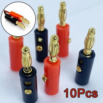 10Pcs Gold Plated Banana Plugs Audio Jack Speaker Wire Cable Screw Connector 4mm