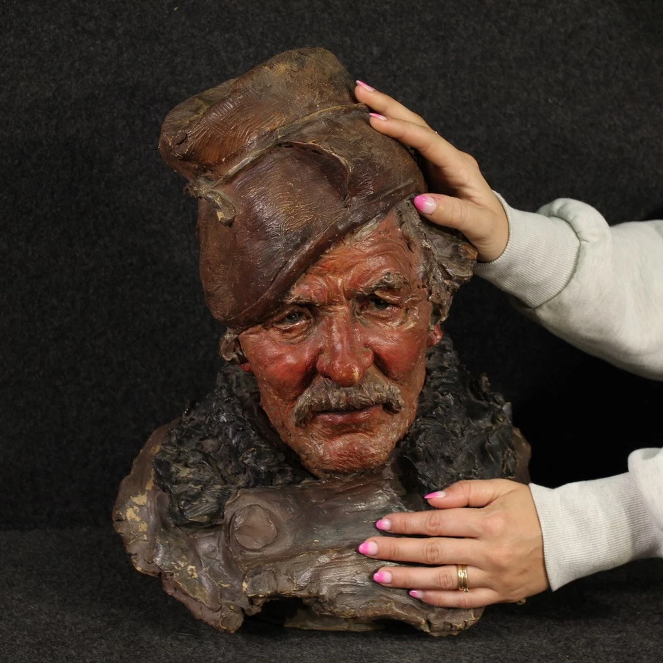 Sculpture italienne en terre cuite statue demi buste pêcheur 20ème siècle - Photo 2/4