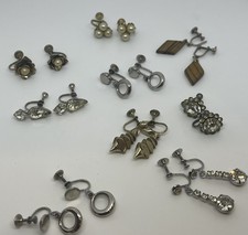 LOT OF 9 VINTAGE COSTUME ESTATE JEWELRY CLIP ON SCREW BACK EARRINGS RHINESTONE