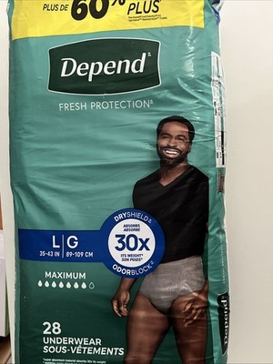 Depend Fresh Protection Incontinence Underwear Men Large 28ct Maximum Grey