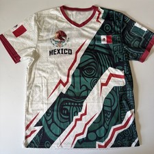 Mexico Soccer Jersey Large Aztec Eagle Mexican Flag Futbol Fan Shirt Green White