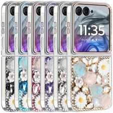 For Motorola Razr 2024/2025 Phone Case Full Bling Stones Glitter HQ Floral Cover