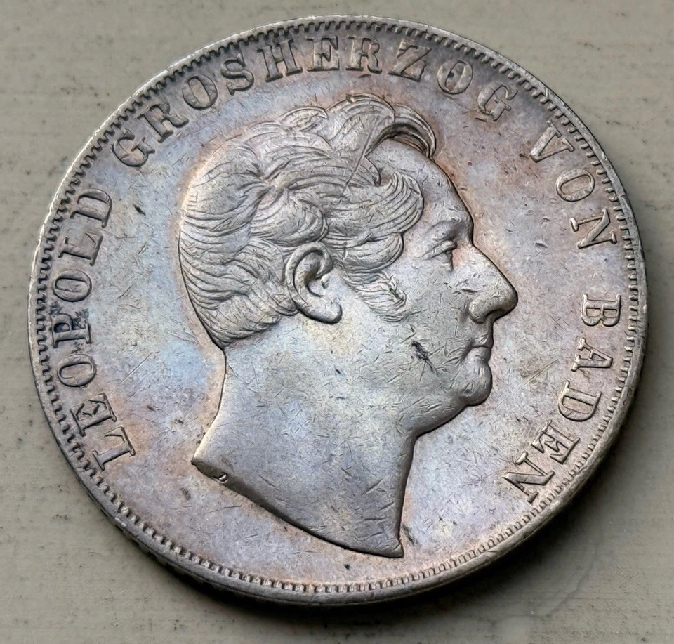 Baden Durlach 2 Gulden 1852 Doppelgulden Leopold I 1830 - 1852 F.VZ/VZ J.63 - Bild 1 von 4