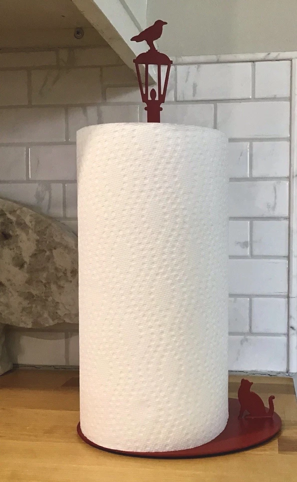 Metal Kitchen Paper Roll Towel Holder - Cat Versus Crow Light Post Red 15.5” - Image 2 of 4
