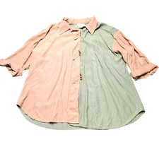 Pride & Joy Vintage Colorblock Button Up Blouse Pink Green Size 24W Made in USA
