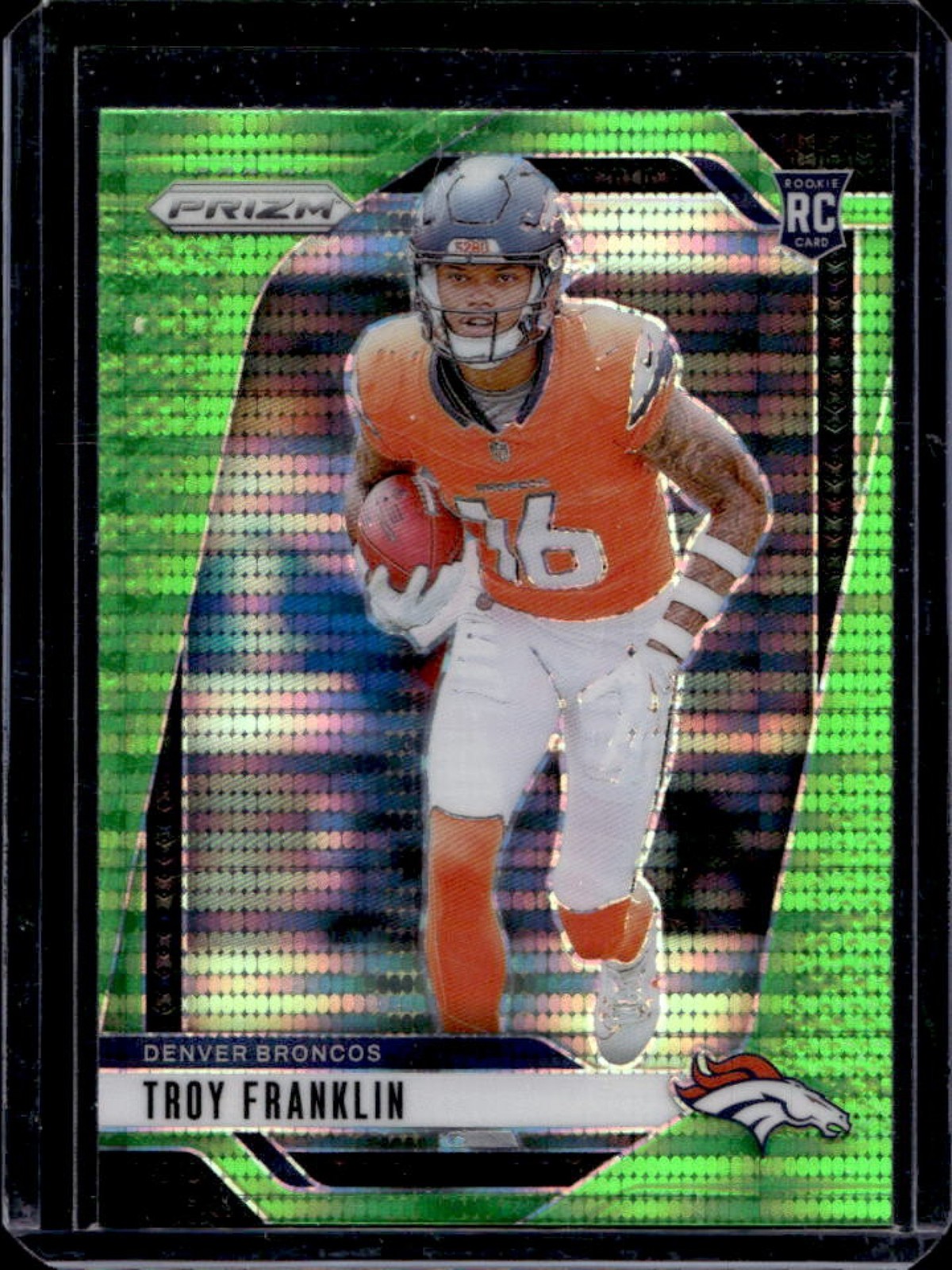 2024 Prizm Troy Franklin RC Neon Green Pulsar Rookie #393 Broncos